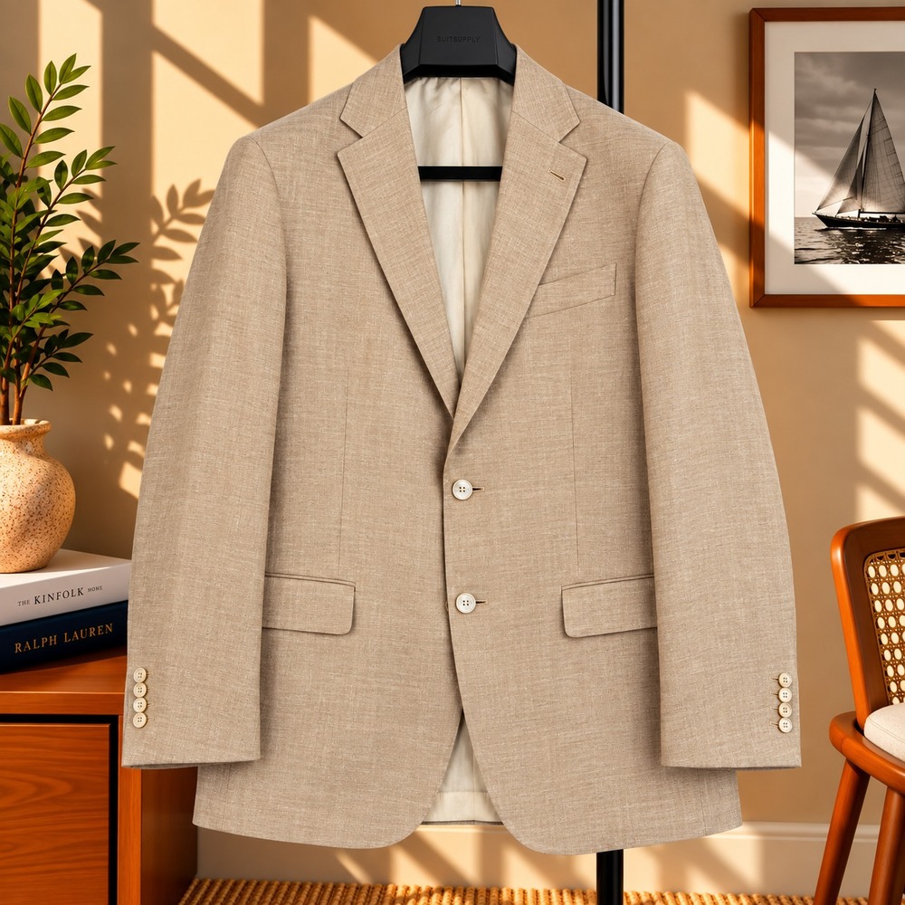 Ermenegildo Zegna Crossover Blazer Mens 42R Tan Linen Wool Silk Easy Italy